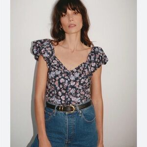 Nation LTD Floral Print Angel Bubble Sleeve Top size M